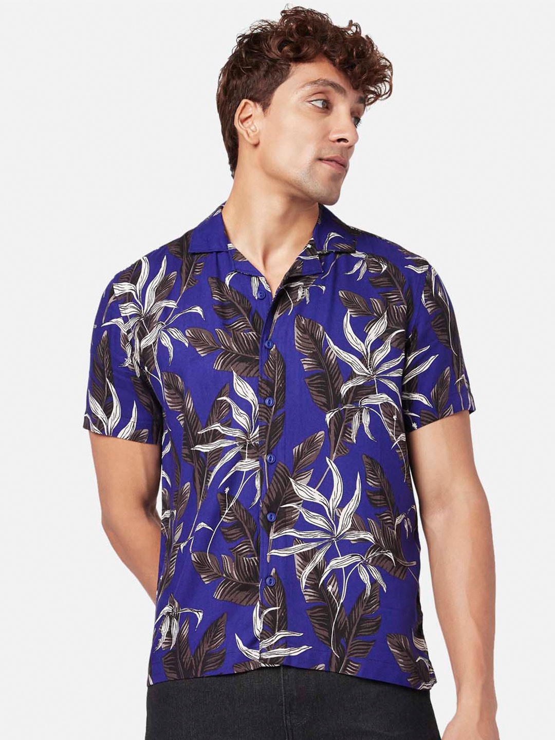 

People Men Slim Fit Floral Printed Casual Shirt, Blue