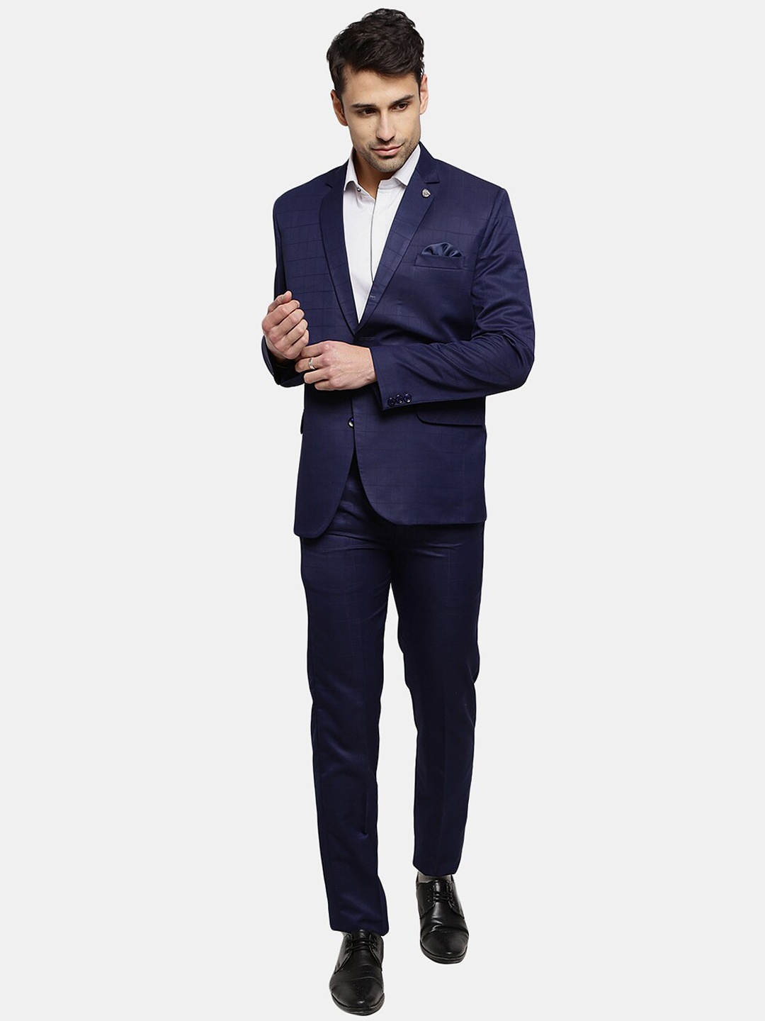 

V-Mart Men Checked Single-Breasted 2-Piece Suit, Navy blue