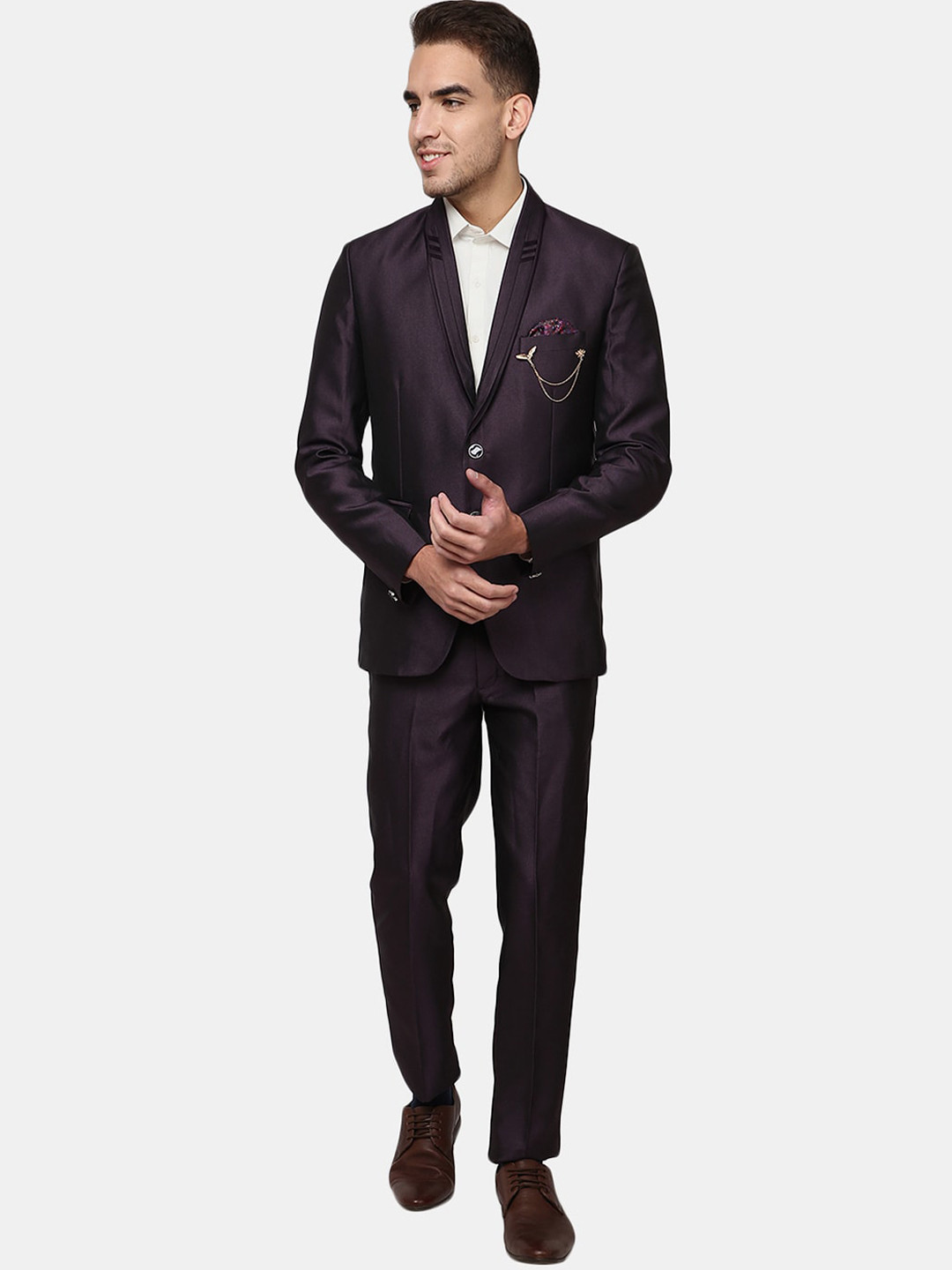

V-Mart Men Single-Breasted Two-Piece Formal Suit, Purple