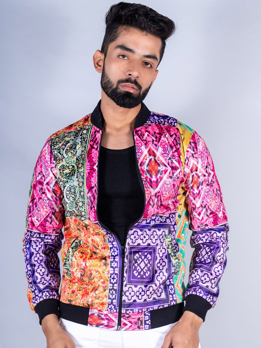 

Tistabene Men Floral Lightweight Bomber Jacket, Purple