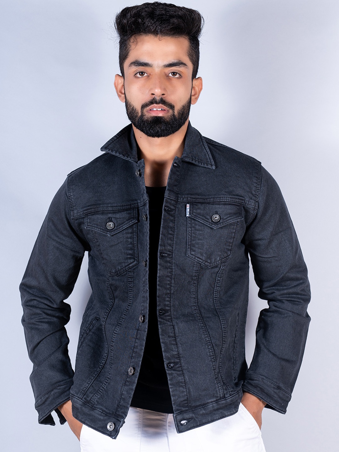 

Tistabene Men Washed Cotton Lightweight Denim Jacket, Black