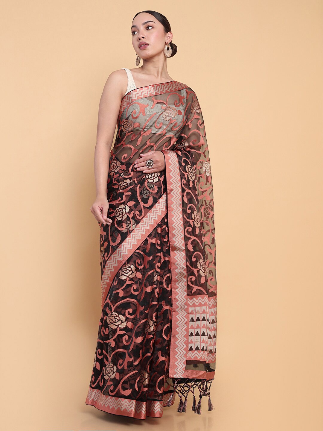 

Soch Floral Organza Saree, Black