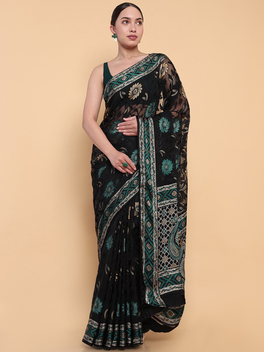 

Soch Floral Pure Georgette Saree, Black