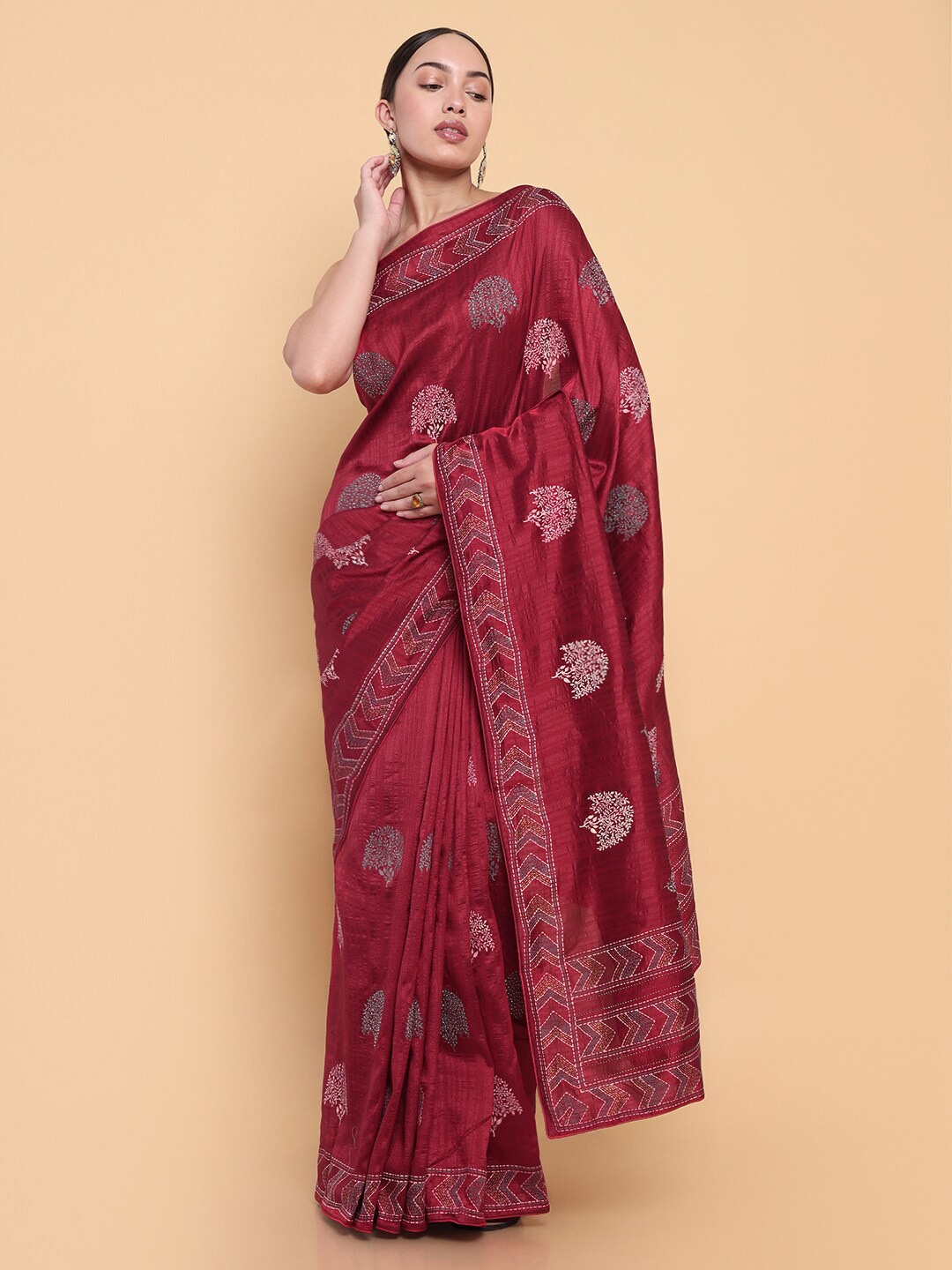 

Soch Ethnic Motifs Silk Blend Saree, Maroon