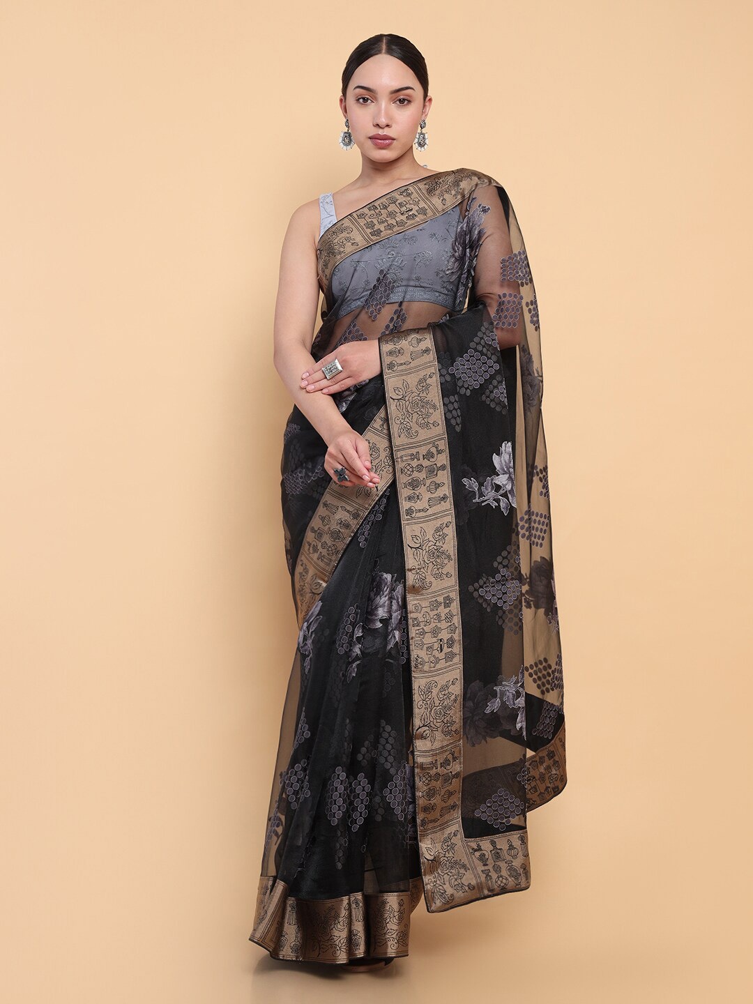 

Soch Floral Organza Saree, Charcoal