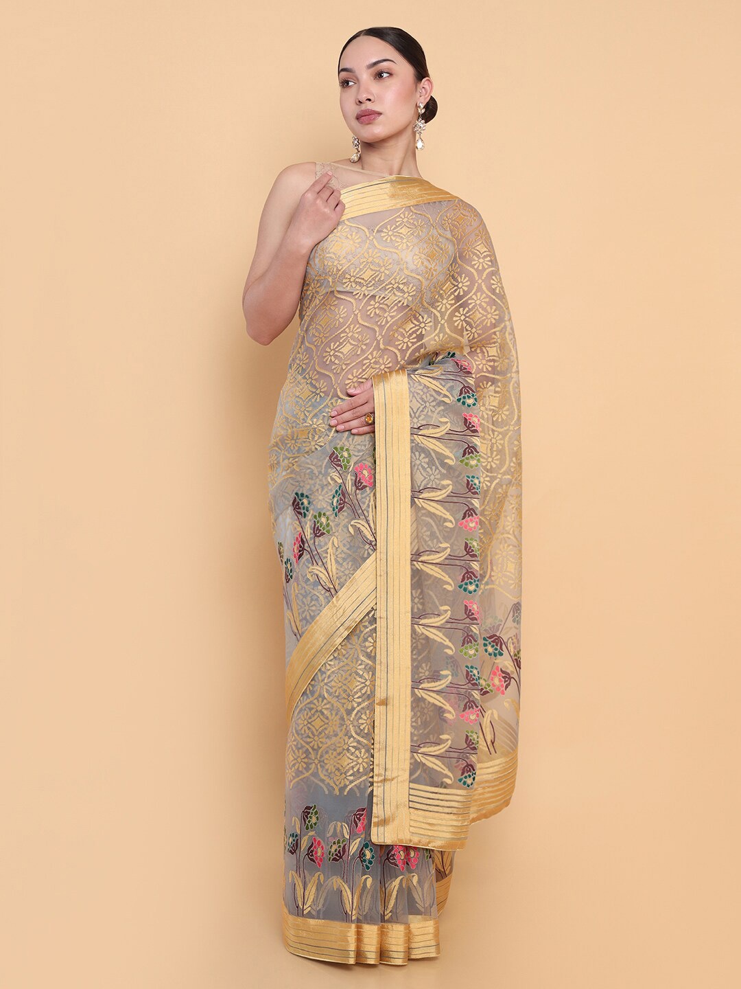 

Soch Floral Organza Saree, Gold