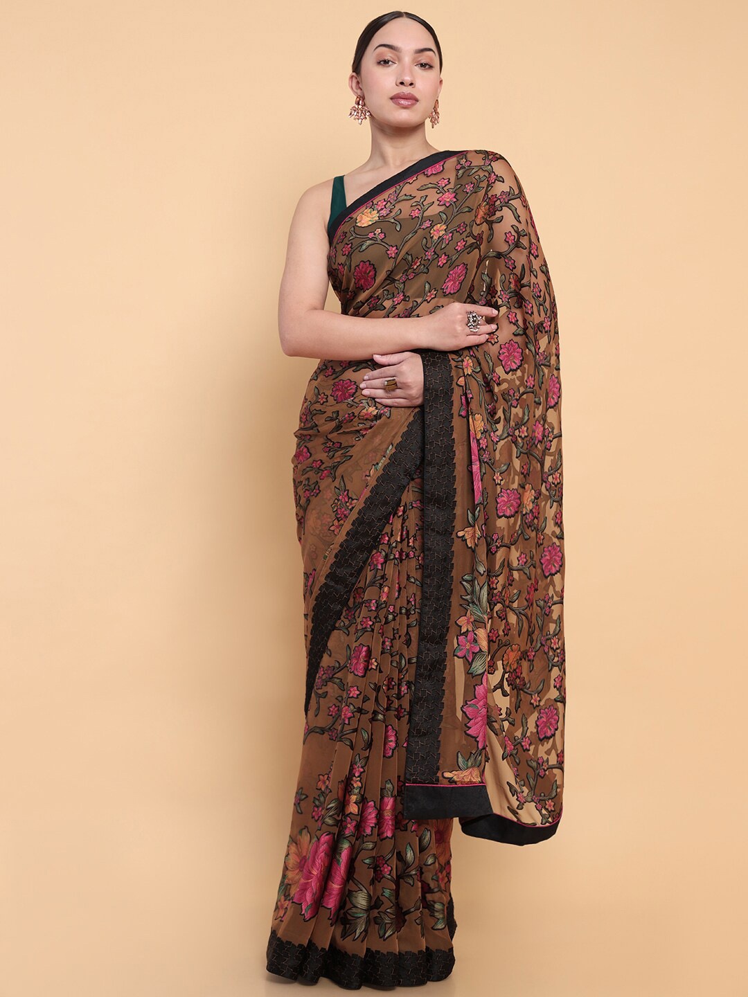 

Soch Floral Pure Georgette Saree, Brown