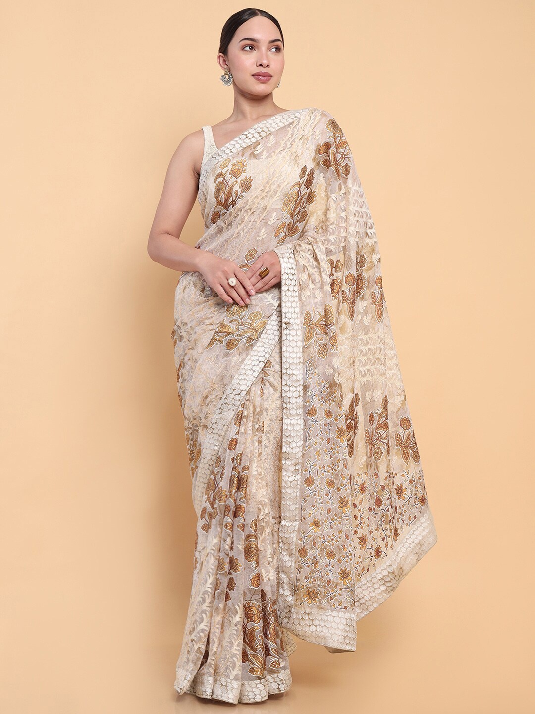 

Soch Floral Pure Georgette Saree, Beige