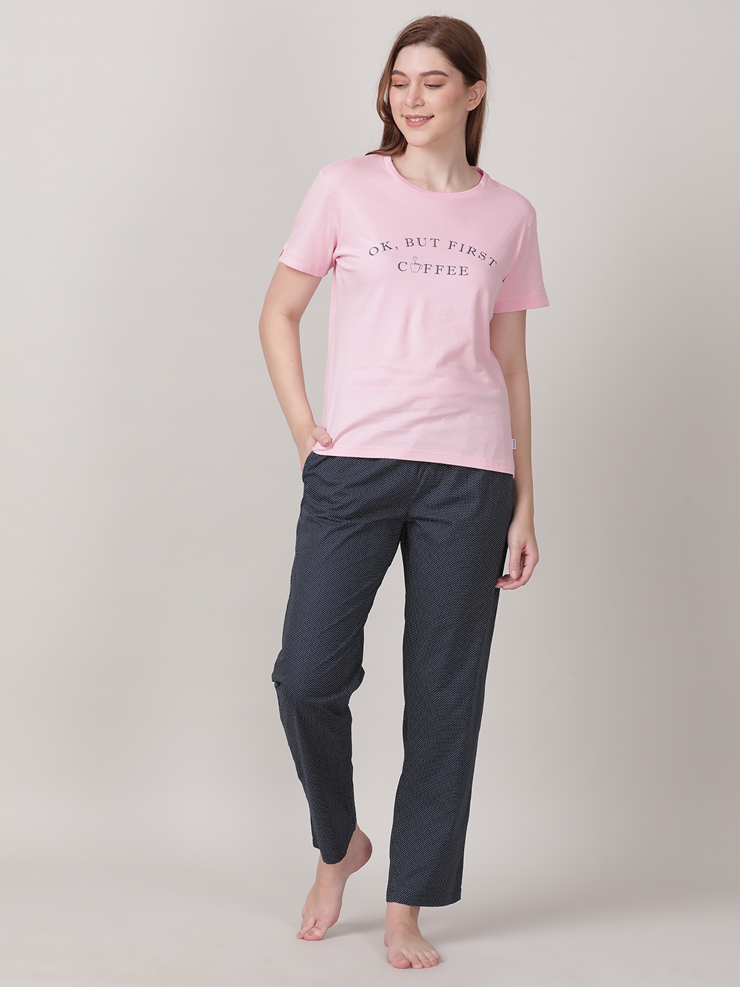 

mackly Women Printed Pure Cotton Night suit, Pink