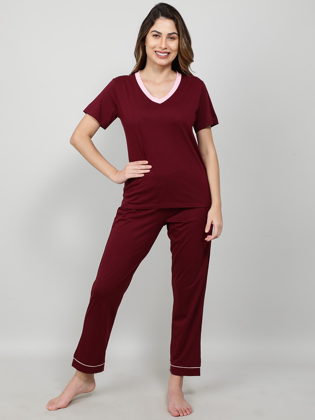 

mackly Capsulal-3 Women Pure Cotton Night suit, Maroon