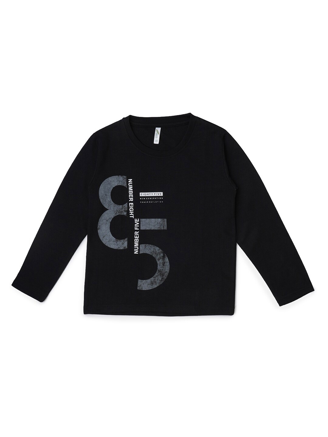 

earth conscious Boys Black Typography Printed V-Neck Applique T-shirt