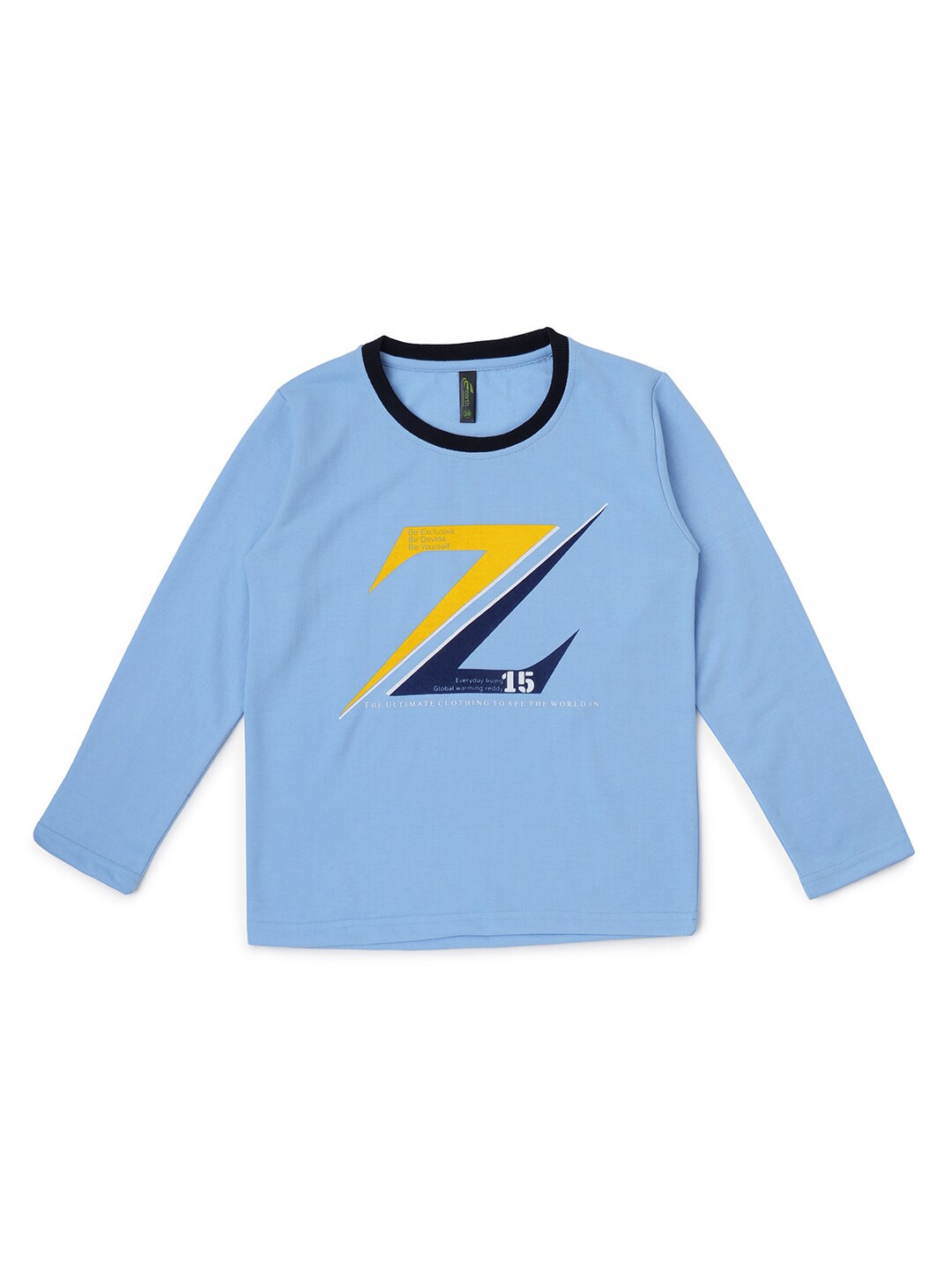 

earth conscious Boys Blue Typography Printed Applique T-shirt