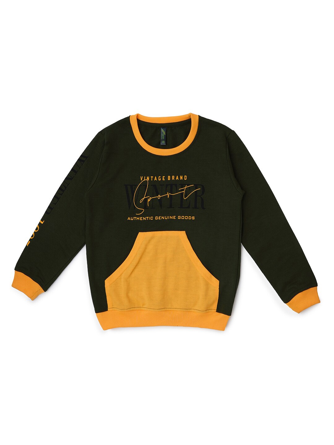 

earth conscious Boys Olive Green Typography Printed T-shirt