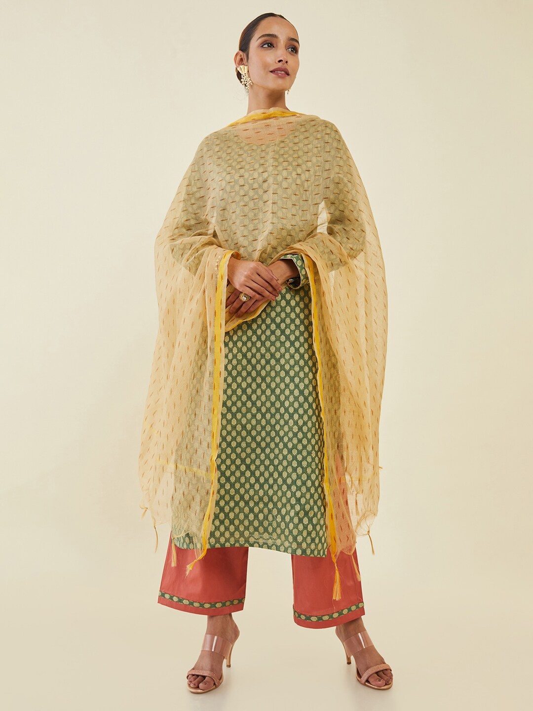

Soch Printed Unstitched Dress Material, Olive