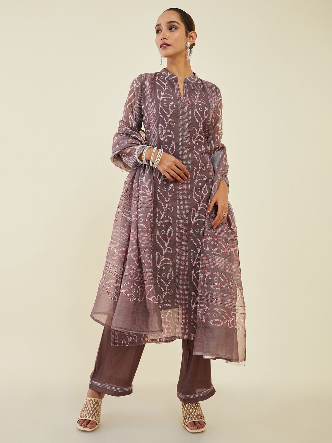 

Soch Printed Unstitched Dress Material, Brown