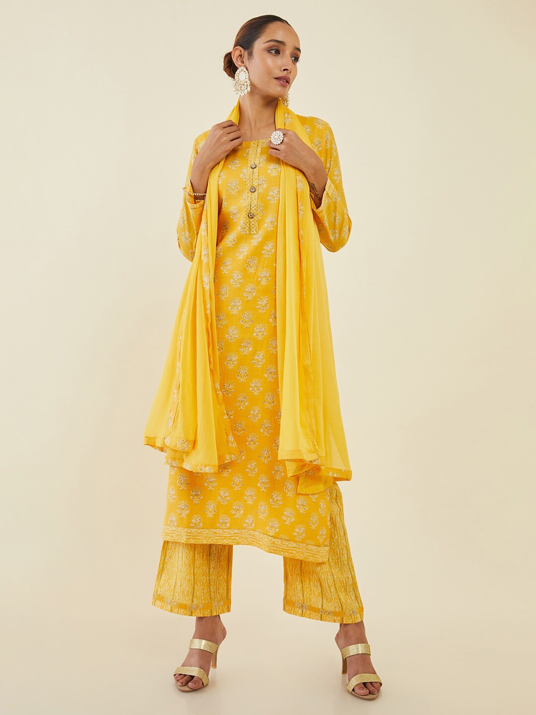 

Soch Printed Unstitched Dress Material, Mustard