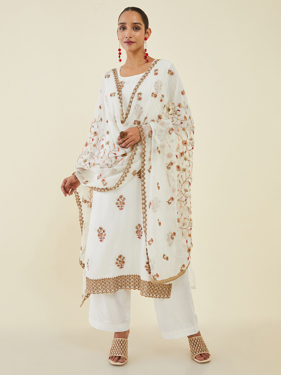

Soch Printed Unstitched Dress Material, Cream