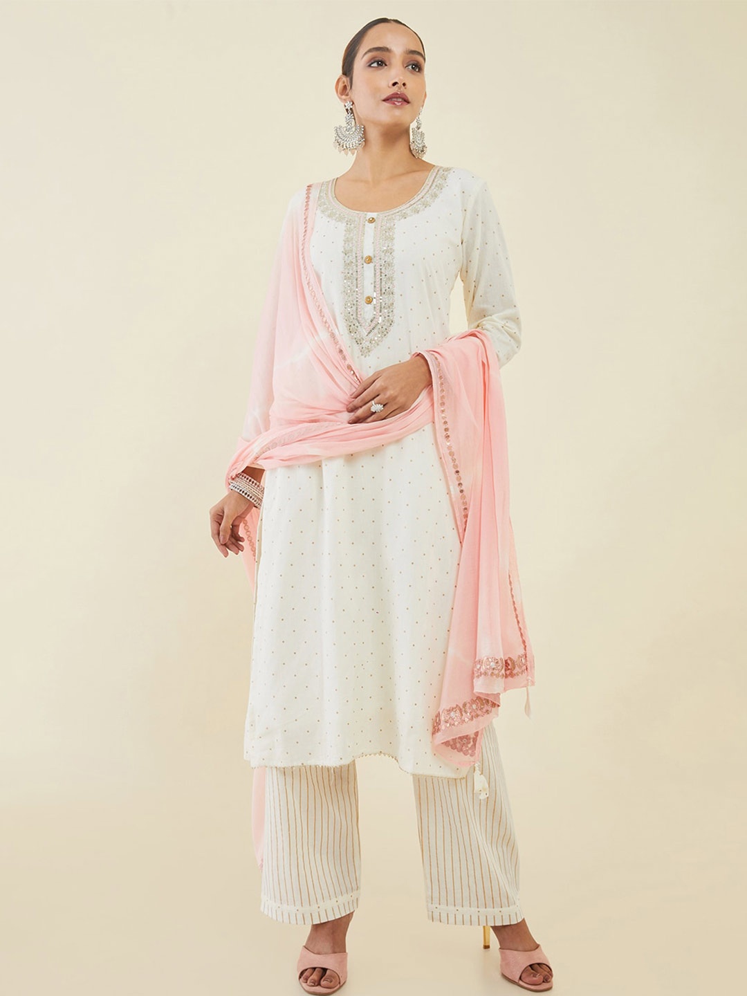 

Soch Embellished Pure Cotton Unstitched Dress Material, Cream