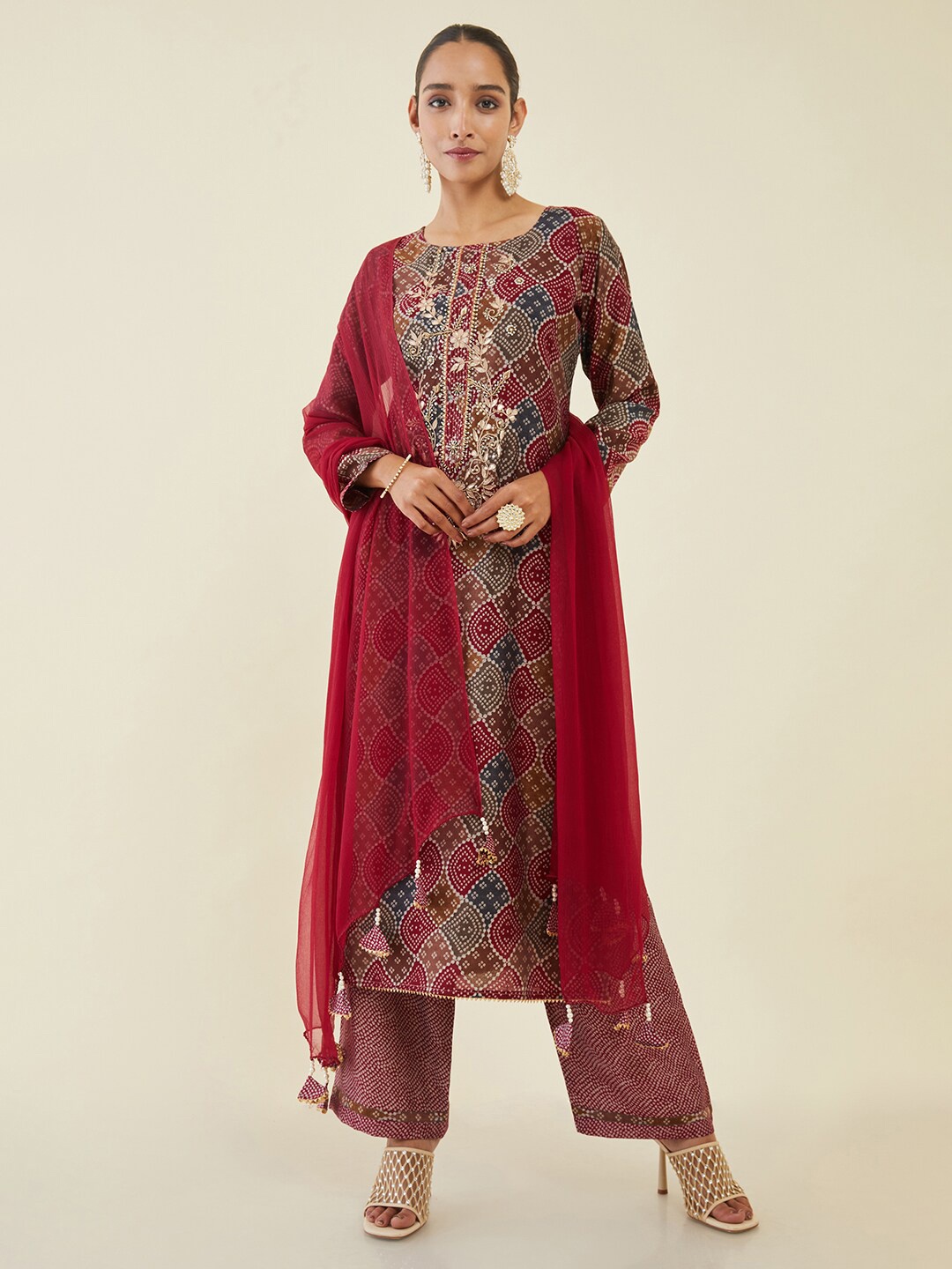 

Soch Printed Unstitched Dress Material, Red
