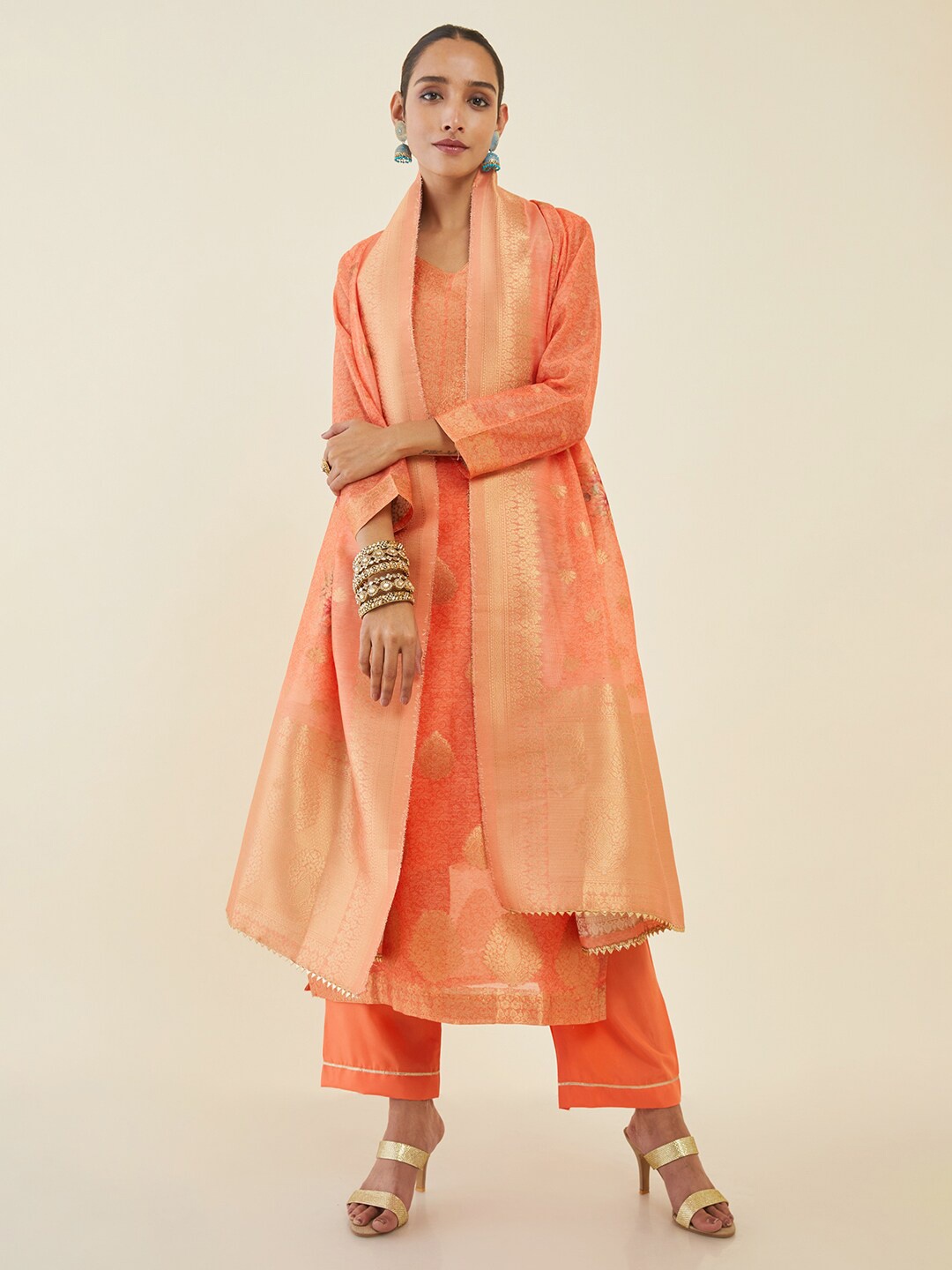 

Soch Printed Unstitched Dress Material, Peach
