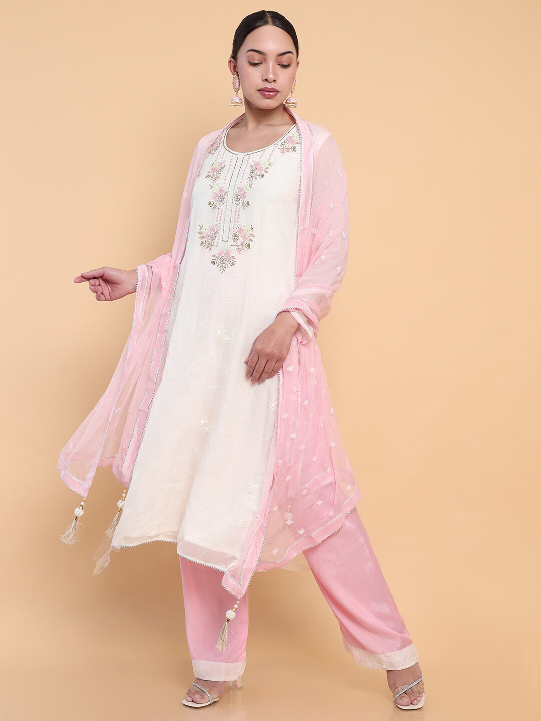 

Soch Printed Organza Unstitched Dress Material, Cream