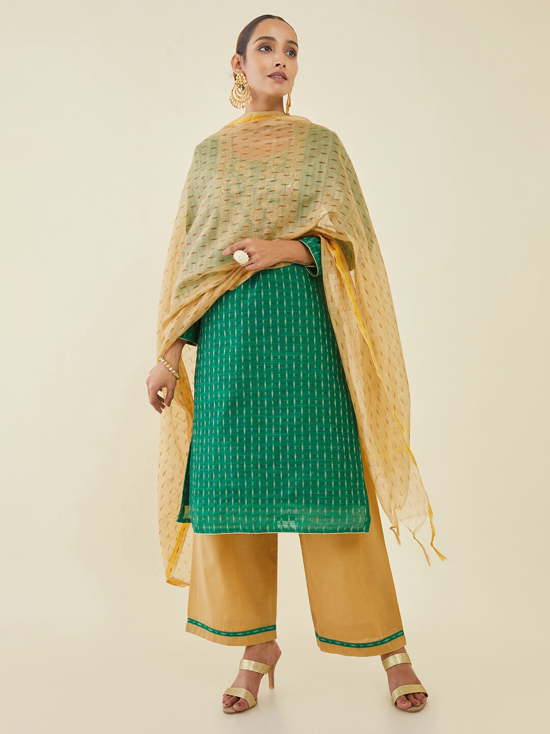 

Soch Embroidered Art Silk Unstitched Dress Material, Teal