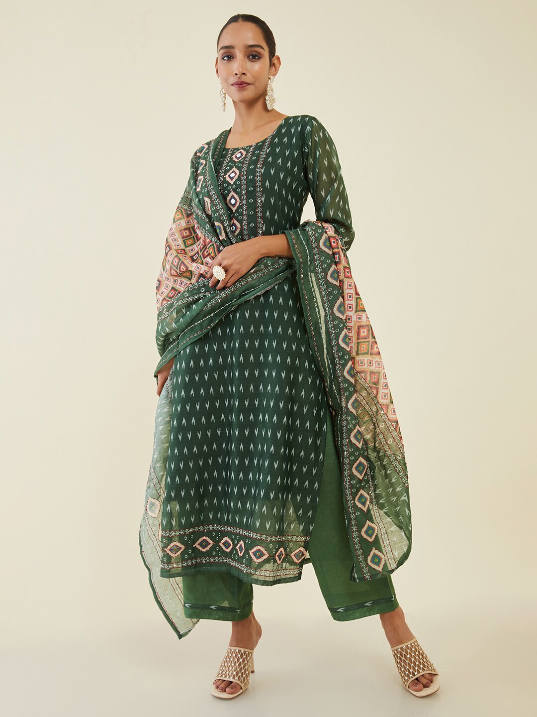

Soch Printed Unstitched Dress Material, Green