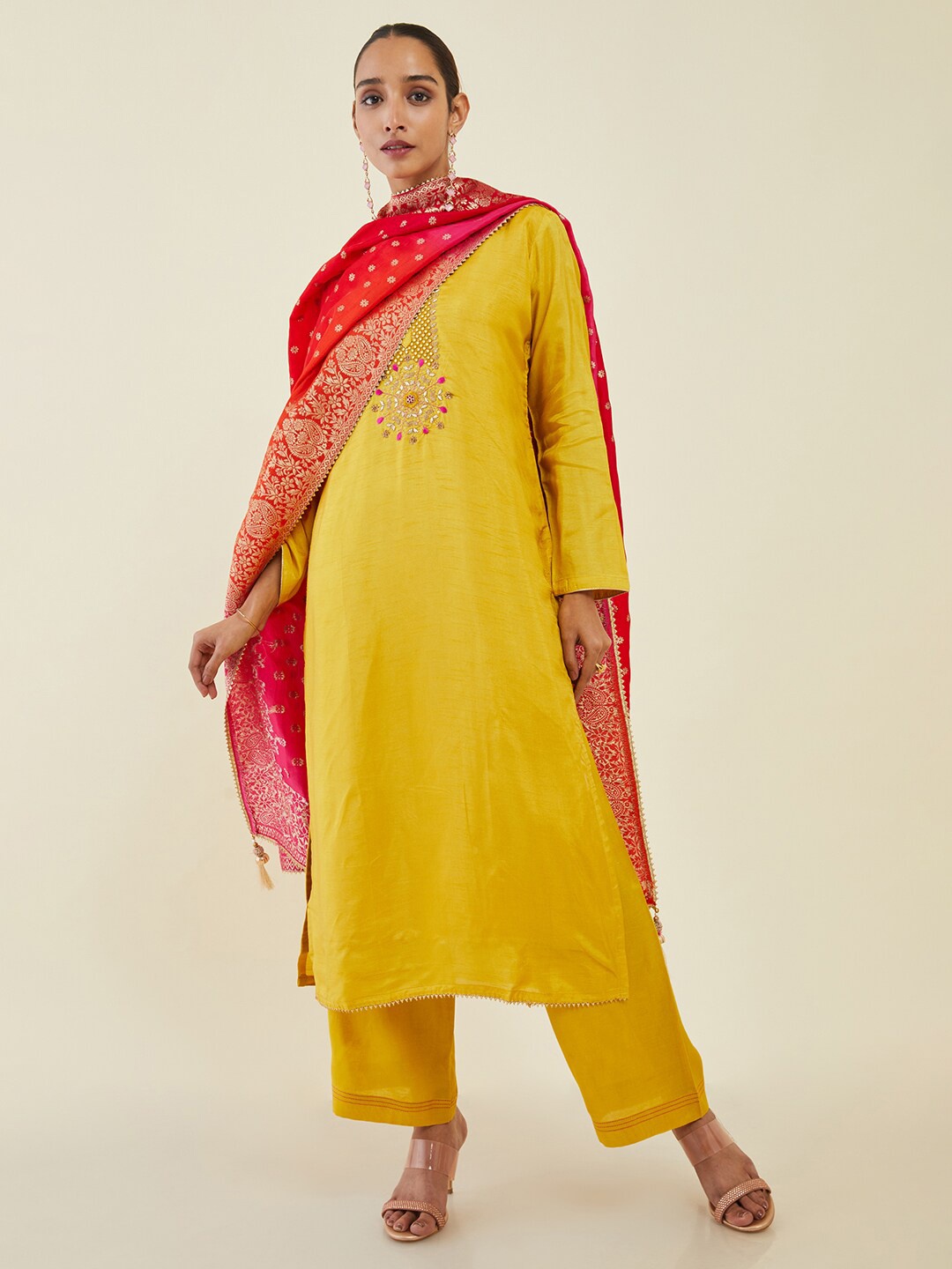 

Soch Printed Unstitched Dress Material, Mustard
