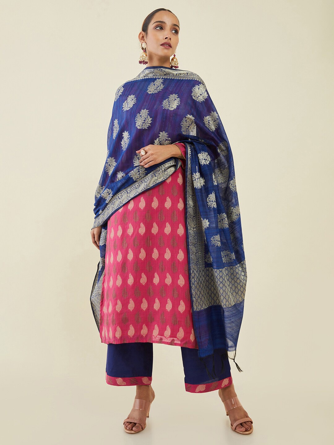 

Soch Printed Unstitched Dress Material, Fuchsia