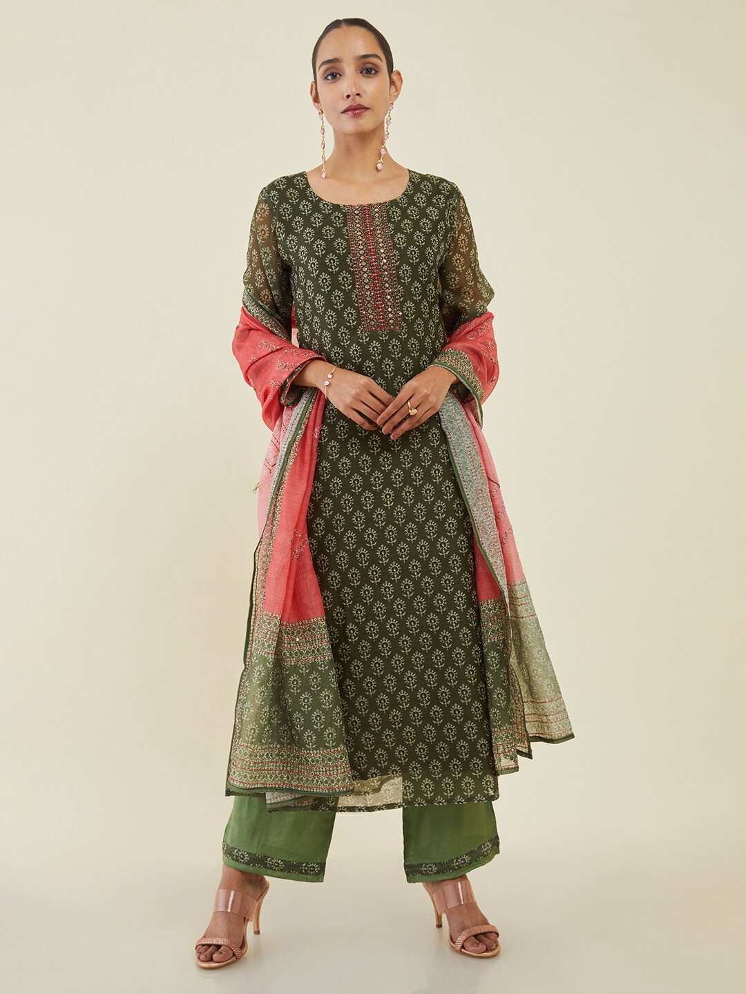 

Soch Printed Unstitched Dress Material, Green
