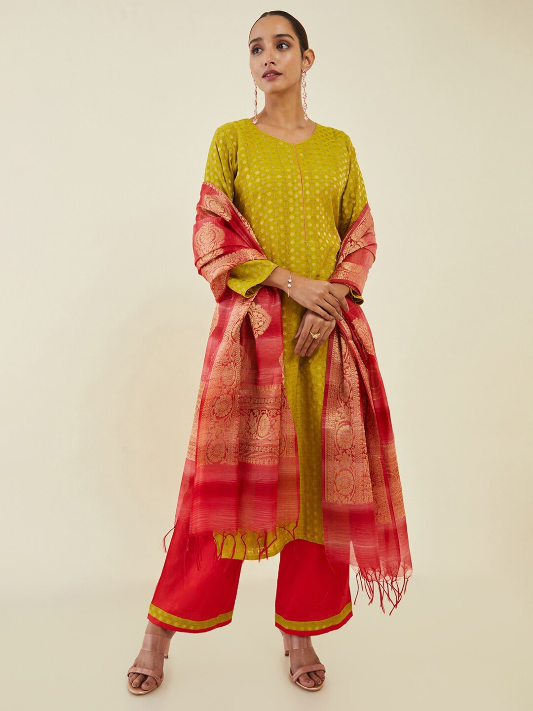 

Soch Unstitched Dress Material, Lime green