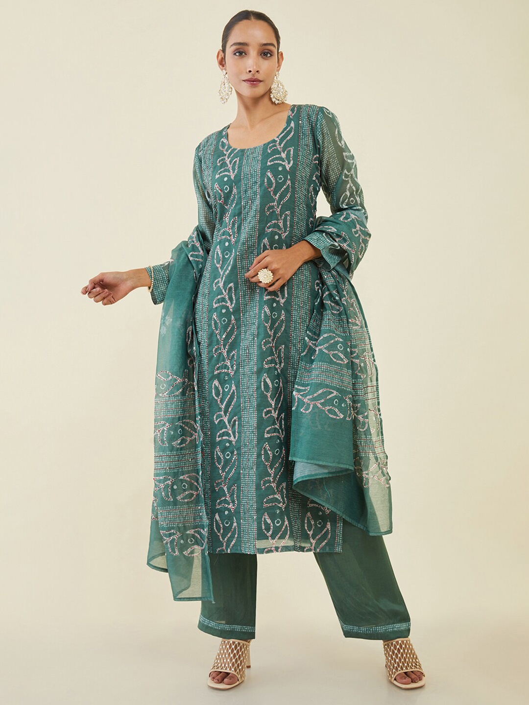 

Soch Printed Unstitched Dress Material, Green