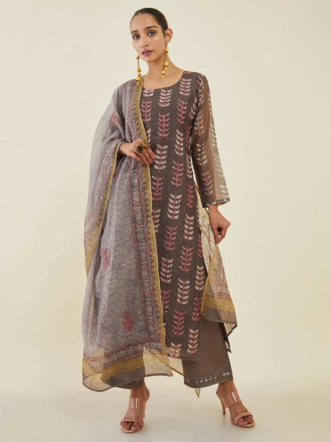 

Soch Printed Unstitched Dress Material, Brown