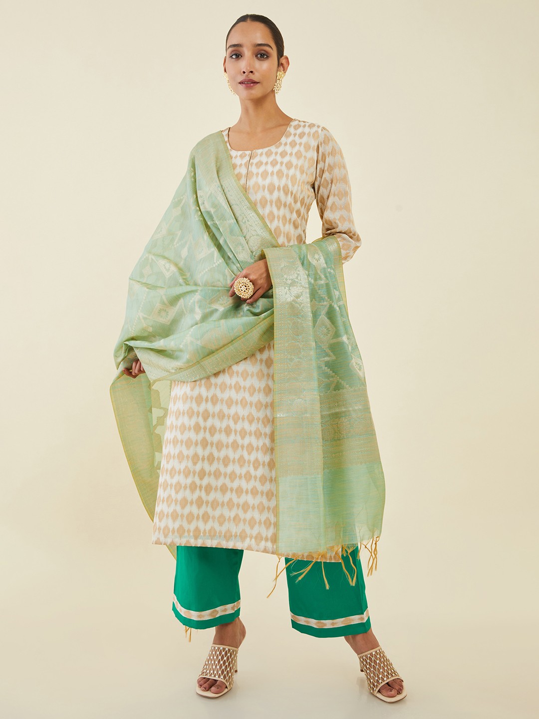 

Soch Printed Unstitched Dress Material, Off white