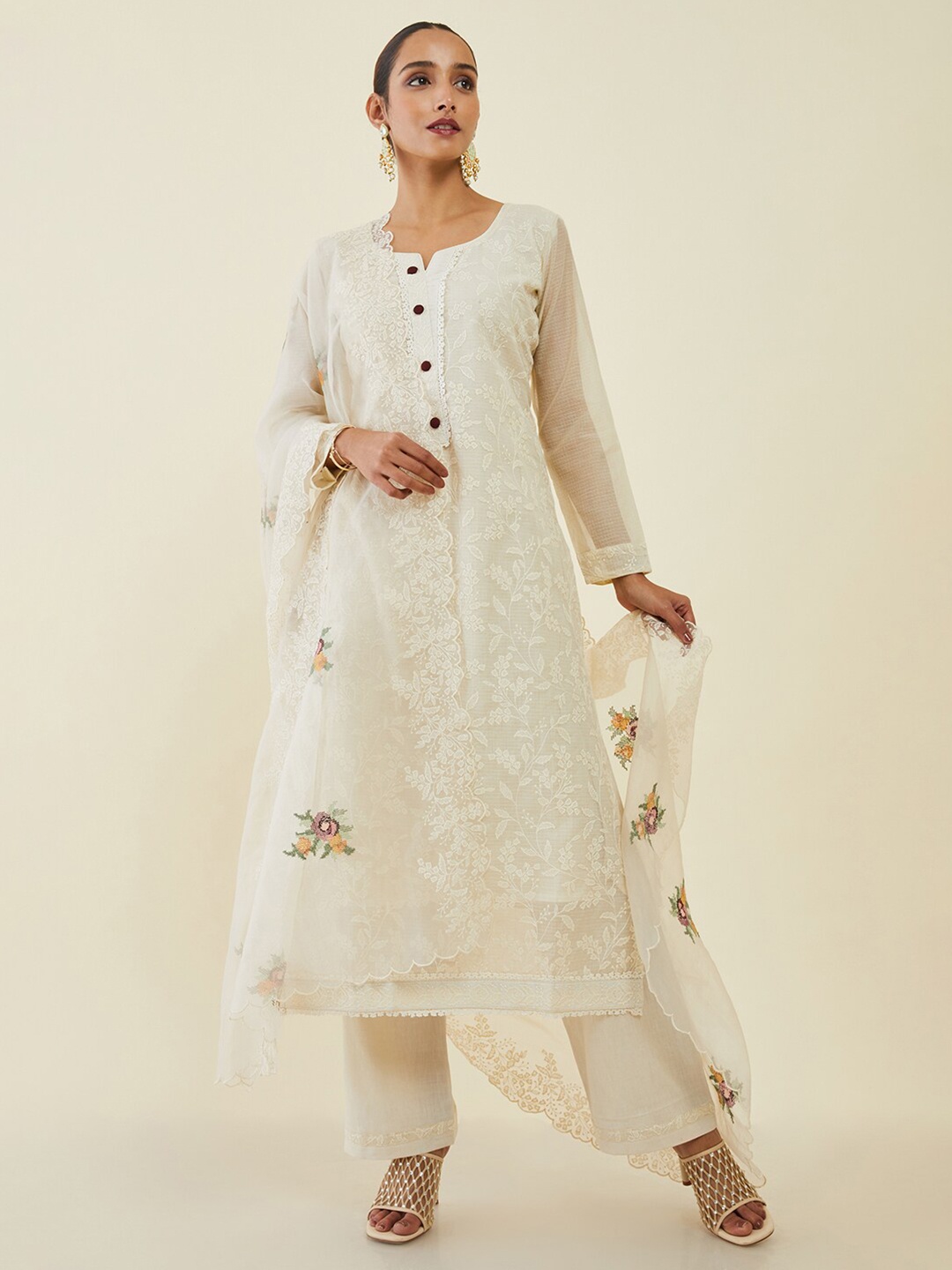 

Soch Embroidered Unstitched Dress Material, Cream