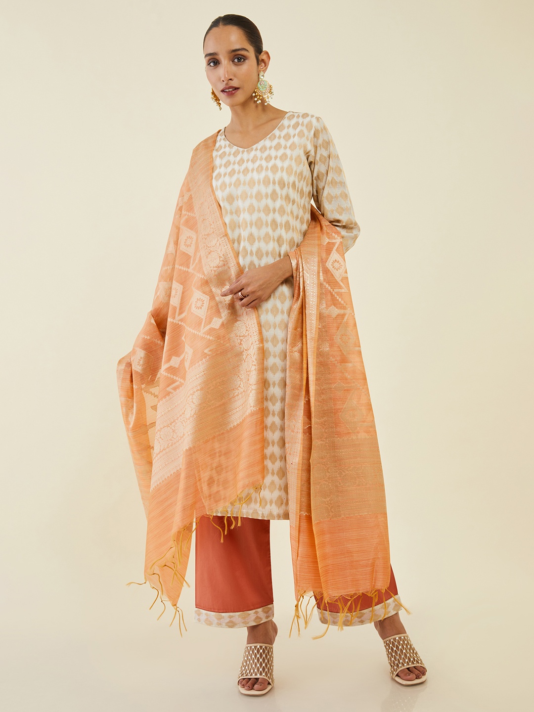 

Soch Off White & Green Unstitched Dress Material