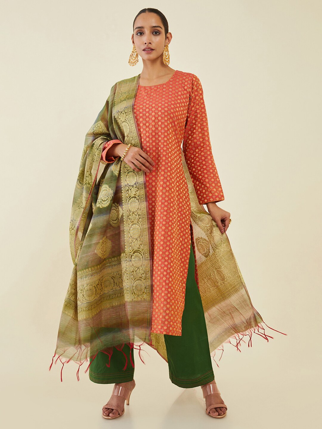 

Soch Unstitched Dress Material, Orange
