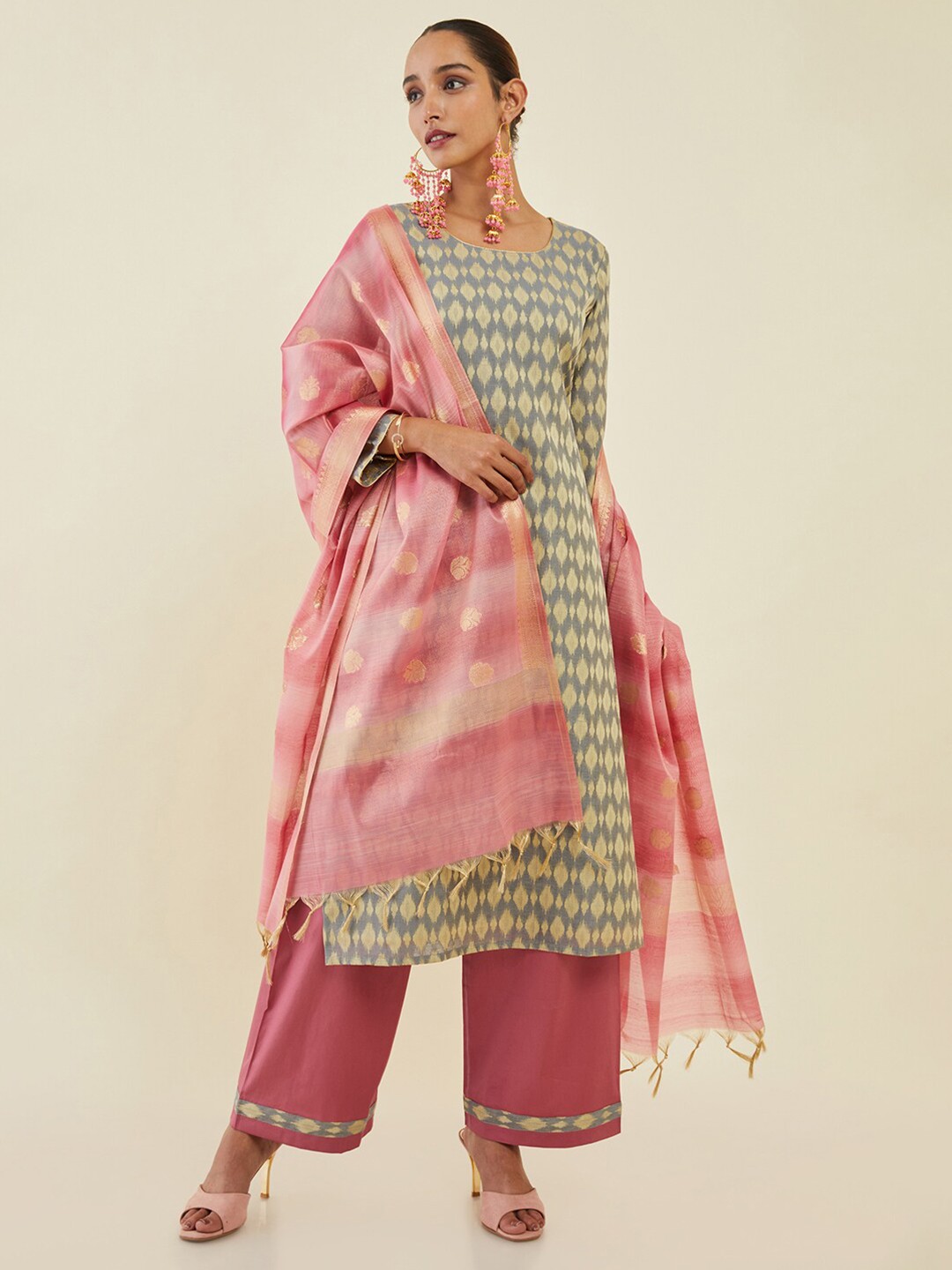 

Soch Printed Unstitched Dress Material, Grey