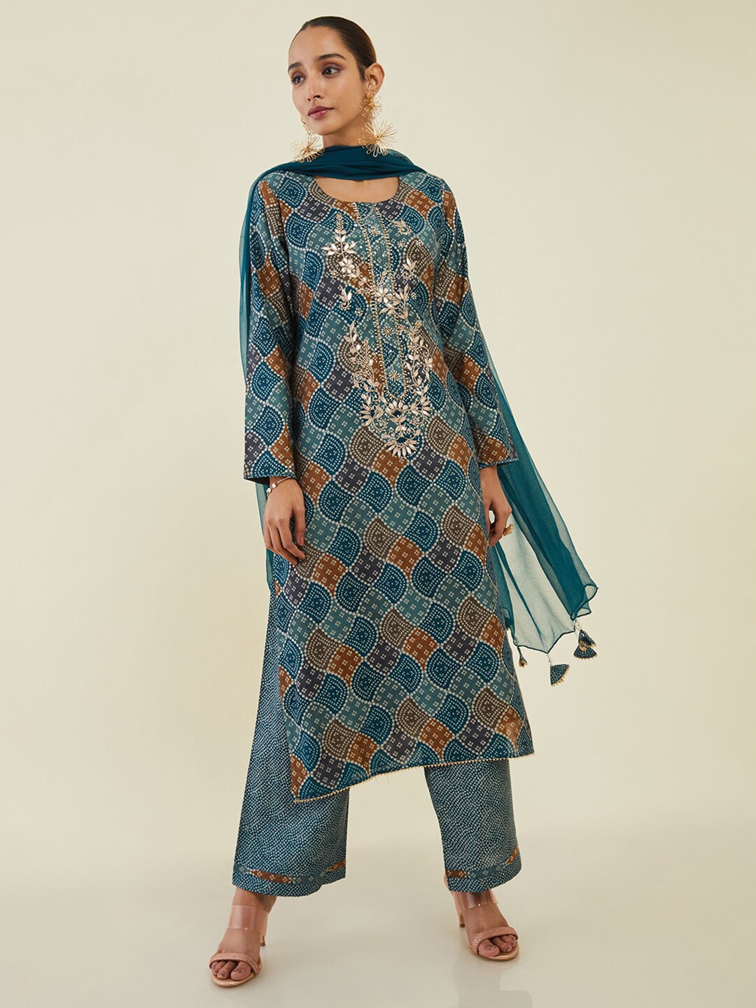 

Soch Printed Unstitched Dress Material, Teal