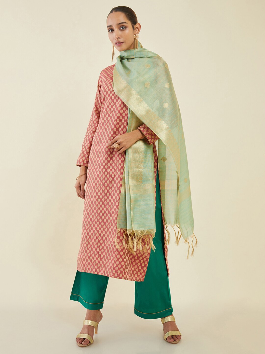 

Soch Printed Unstitched Dress Material, Pink