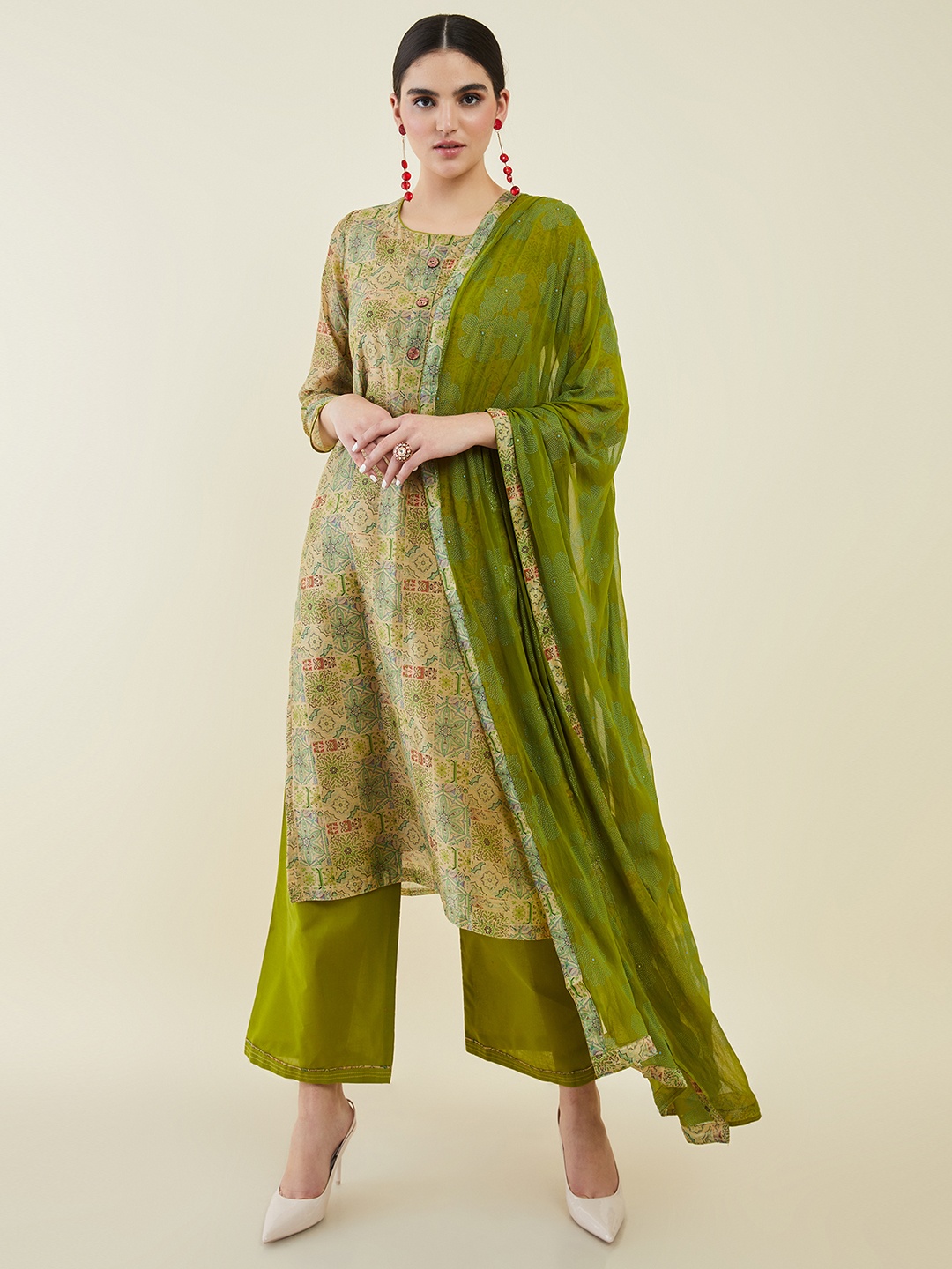 

Soch Printed Unstitched Dress Material, Blue