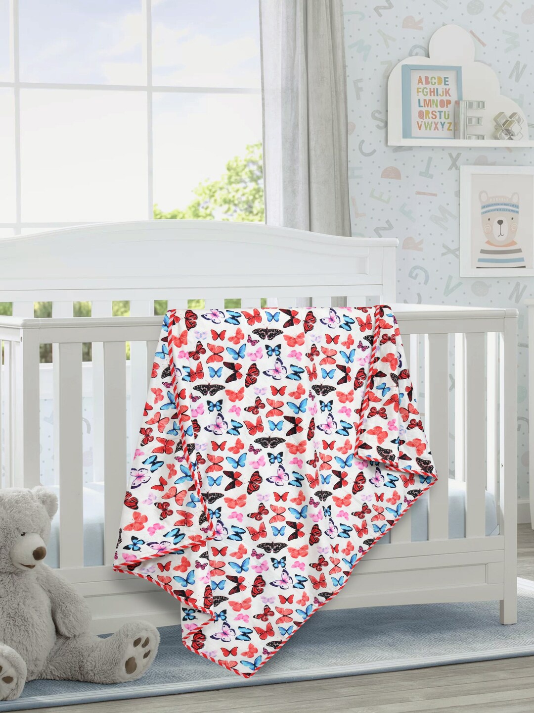 

Gulaab Jaipur White & Red Geometric Printed AC Room 450 GSM Single Cotton Bed Dohar