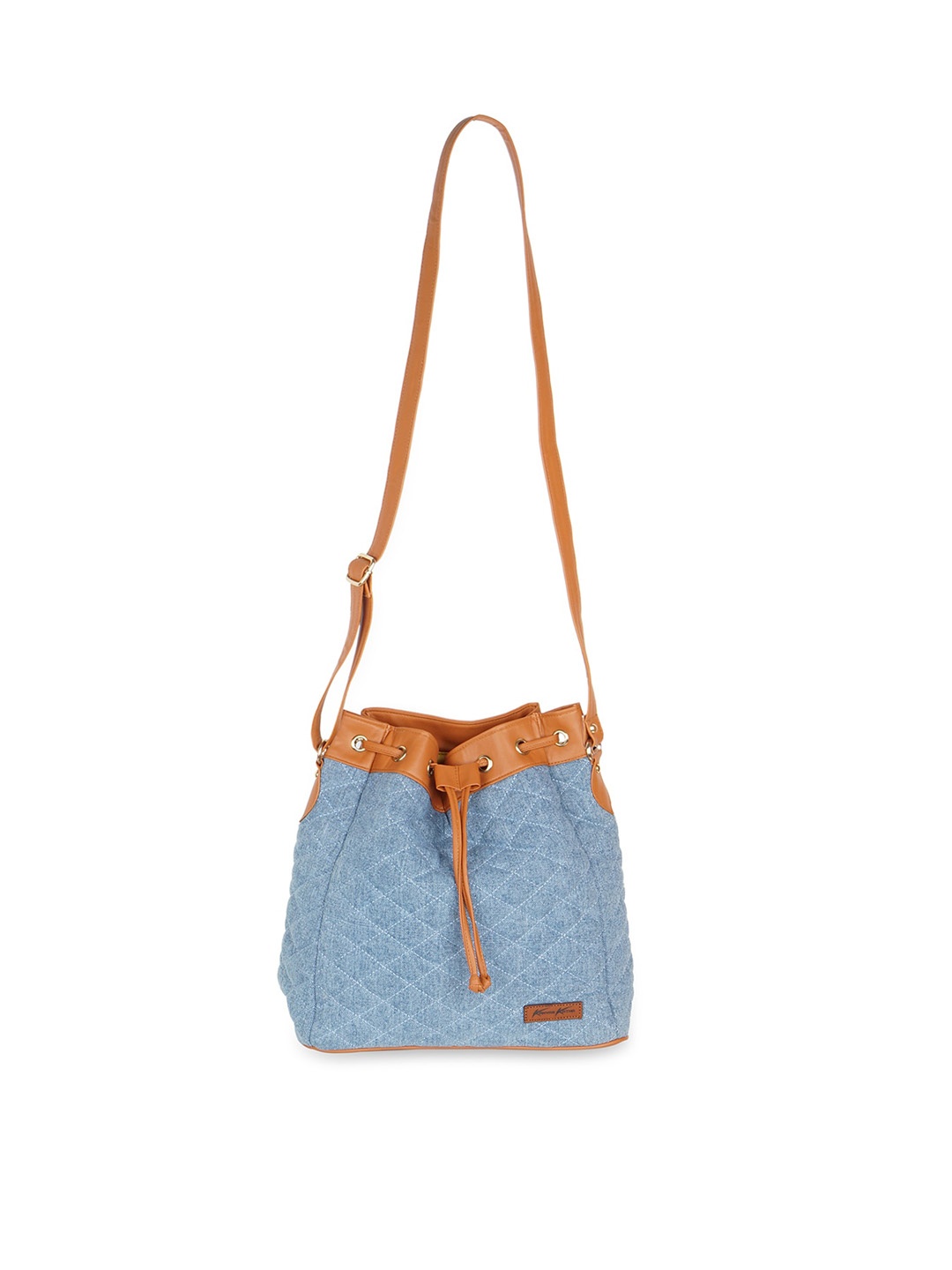 

Kanvas Katha Textured Bucket Sling Bag with Quilted, Blue