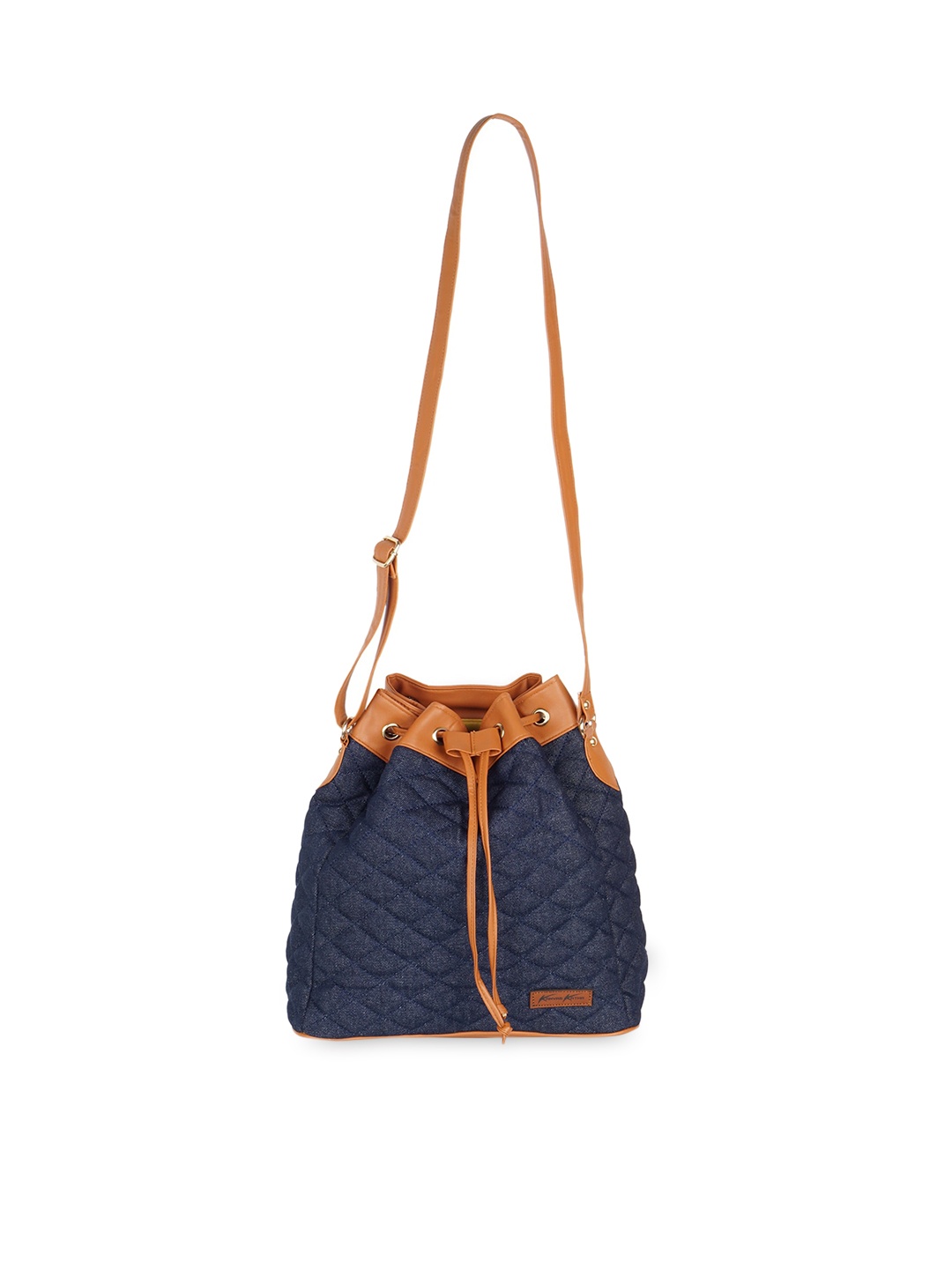

Kanvas Katha Checked Bucket Sling Bag with Quilted, Blue