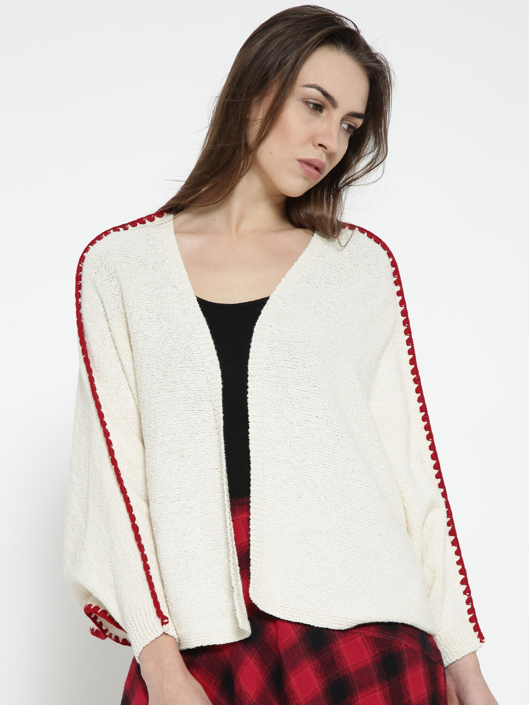 

MANGO Women Cream-Coloured Solid Front-Open Cardigan