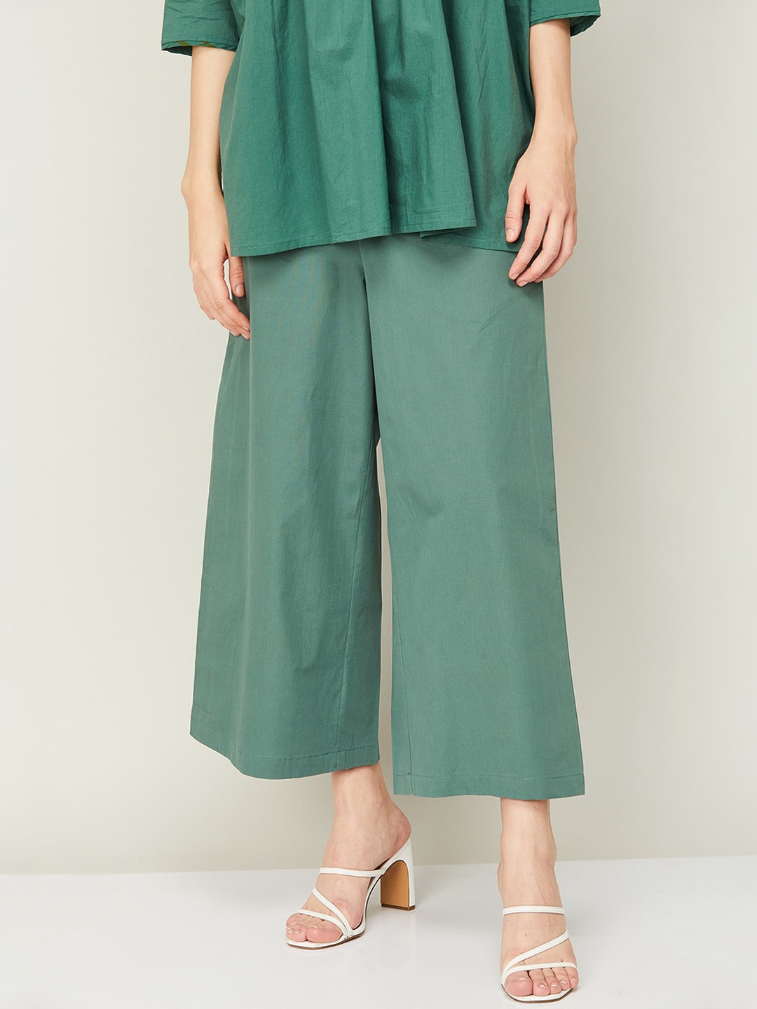 

Melange by Lifestyle Women Cotton Flared Culottes Trousers, Green