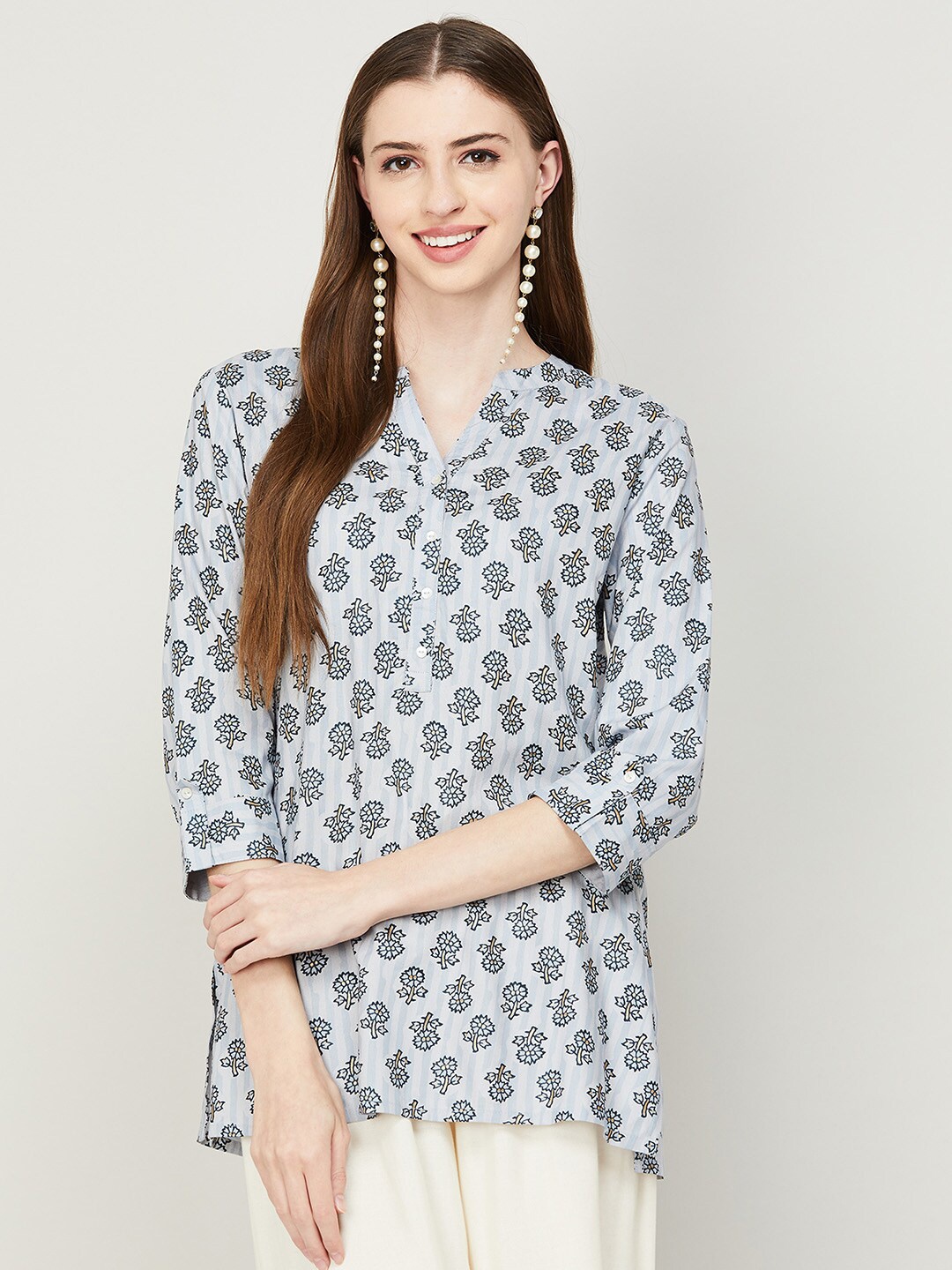 

Melange by Lifestyle Floral Printed Pleated Kurti, Grey
