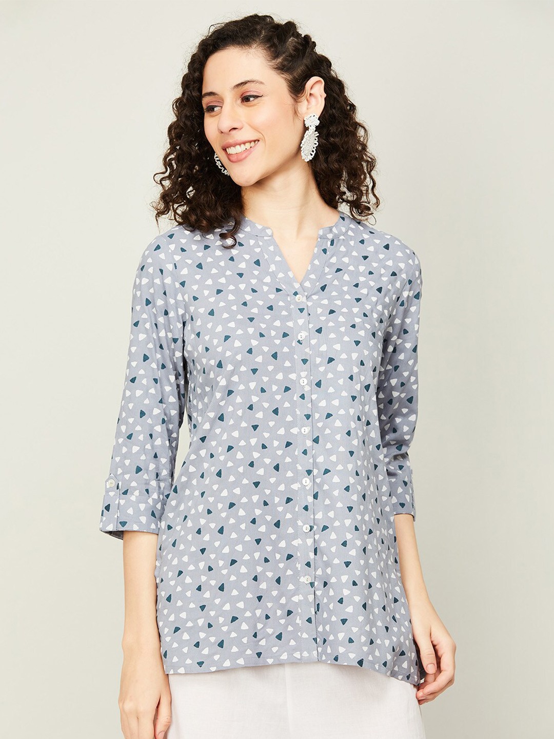 

Melange by Lifestyle Geometric Printed Kurti, Grey
