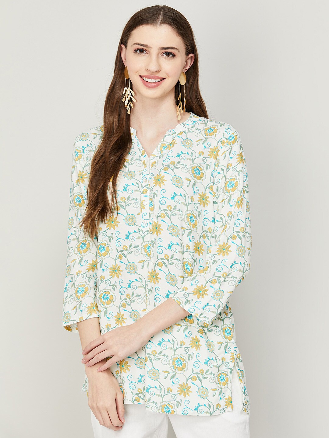 

Melange by Lifestyle White & Blue Floral Printed Kurti