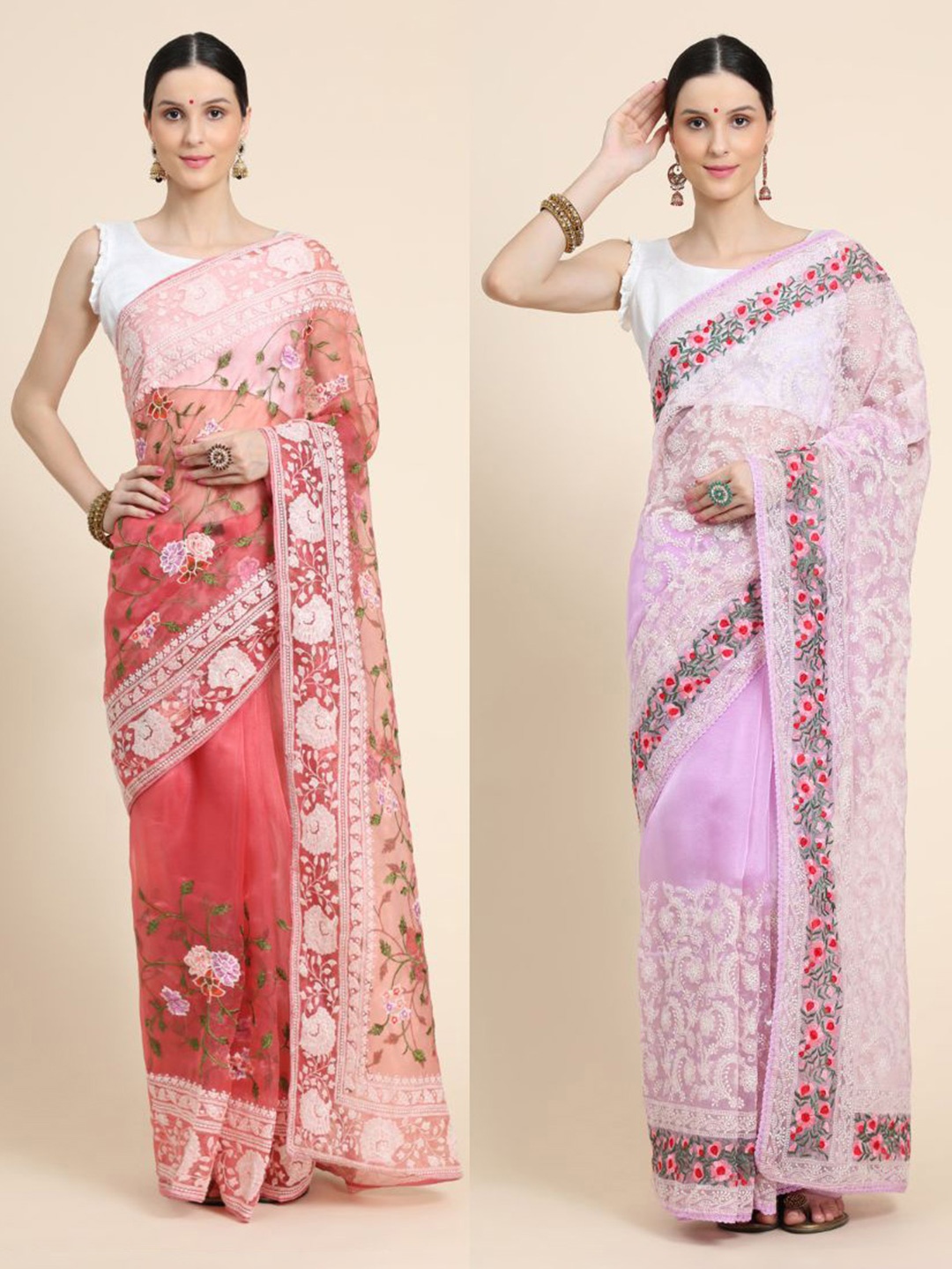 

Vastrasky Global Floral Embroidered Silk Cotton Mysore Silk Saree, Purple